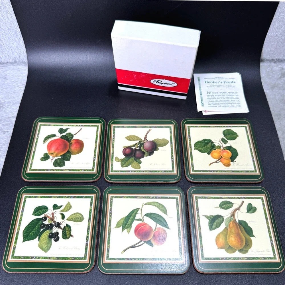 Pimpernel Hooker's Fruits Coasters Set 6 RHS Botanical Made England Boxed
